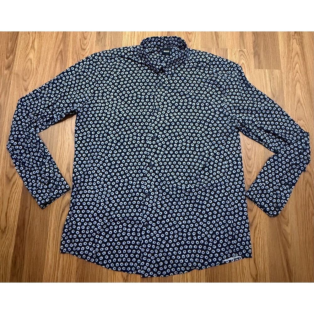 BOSS Shirt Mens Extra Large Roan Kent Floral Performance Stretch Slim Fit